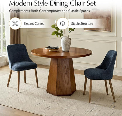 Upholstered Dining Chairs Set of 2, Fabric Dining Room Chairs with Curved Backrest, Solid Wood Legs, Modern Kitchen Chairs for Dining Room Living Room, Navy