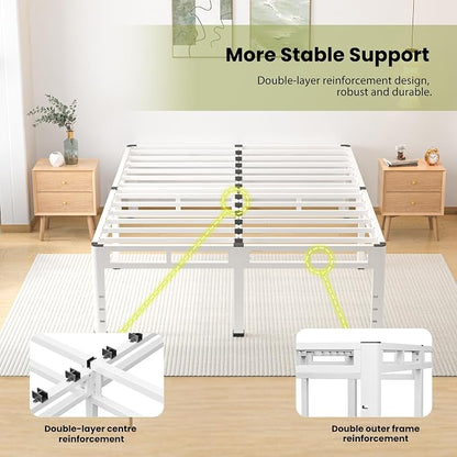 NKZ 20 Inch Full Size Bed Frame, Metal Bed Frame & Box Spring 2 in 1 Platform with Round Corner Legs, 4000lbs Weight Capacity Reinforced Metal Frame, Headboard Hole, Noise-Free, Easy Assembly.