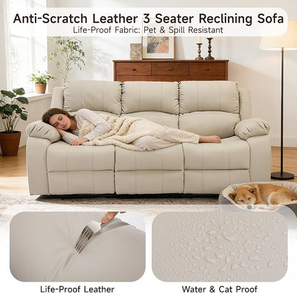 Reclining Couch Sofa Set Anti-Scratch Leather Recliner Couch Loveseat for Living Room, Bedroom, RV, Theater Seating(3 Seat Sofa+Loveseat,Beige)