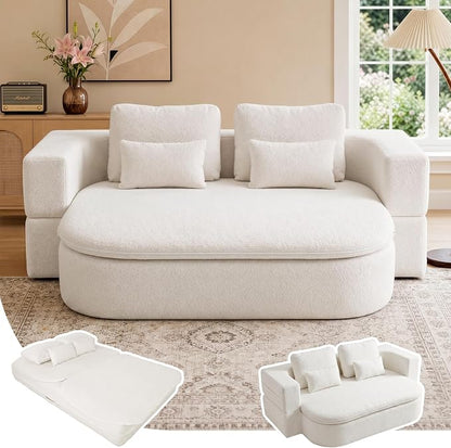 75" Boneless Couch Bed,Fold Up Sleeper Sofa for Adults, Memory Foam Floor Couch with 4 Pillows & Blanket, No Assembly Foldable Guest Bed for Apartment,Living Room
