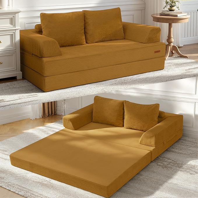 COMAX Futon Sofa Bed, Convertible Sofa Bed, Folding Boneless Couches | Boneless Couch for living room, 4‑in‑1 Fold Out Small Foldable Loveseat Floor Sleeper Mattress Lounge Space‑Saving