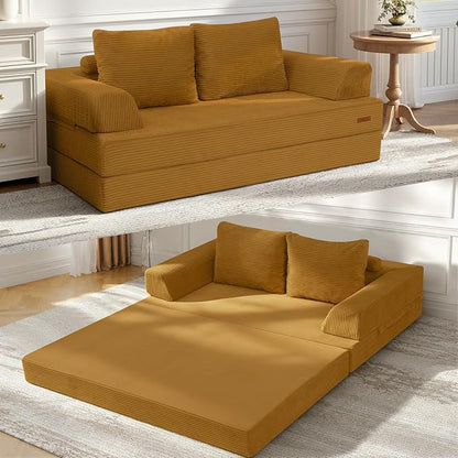 COMAX Futon Sofa Bed, Convertible Sofa Bed, Folding Boneless Couches | Boneless Couch for living room, 4‑in‑1 Fold Out Small Foldable Loveseat Floor Sleeper Mattress Lounge Space‑Saving