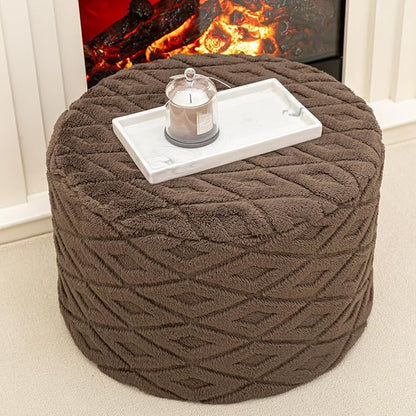 Round Pouf Ottoman 20 x 20 x 14 Inches Boho Poof Home Decor Floor Pouffe Ottoman Foot Rest for Couch Sofa Bean Bag Chairs Living Room Bedroom (Dark Coffee)