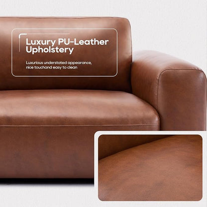 COLAMY PU Leather Sofa Couch, 95" Oversized Sofa Loveseat for Living Room, Comfy Love Seat Couch with Extra Deep Seats, Wide Arm, Down Filled 3-Seater Modern Sofa for Apartment/Lounge/Bedroom-Auburn