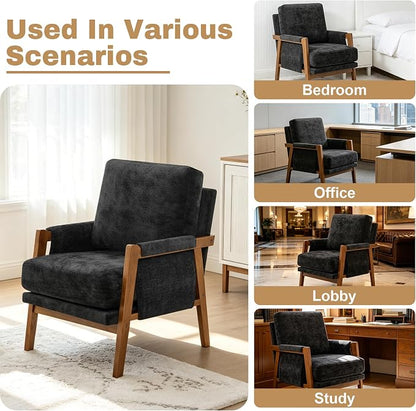 RNKSFX Accent Chairs for Living Room Set of 2, Modern Arm Chairs for Bedroom, Wooden Upholstered Mid Century Accent Chairs, Black