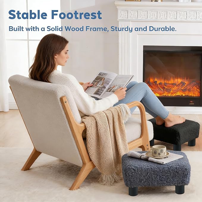 BRIAN & DANY Small Foot Stool Ottoman, Footstool with Legs, Sherpa Foot Rest for Couch, Foot Stools Small for Living Room, Bedroom and Office, Grey