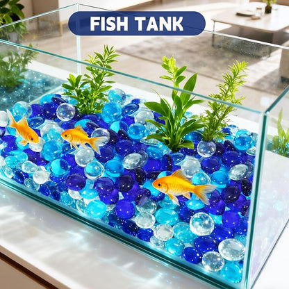 20 Pounds Fire Glass Rocks, 3/4 Mixed Color Fire Glass Beads for Propane Fire Pit, Fireplace and Outdoor Decorative (Caribbean Blue+Cobalt Blue+Crystal Ice)