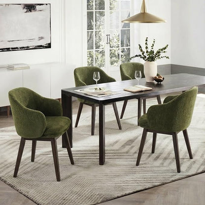 KISLOT Wooden Dining Chairs Set of 4, Fabric Barrel Upholstered Modern Dining Dining Room Chairs with Soild Wood Leg & Double-Layer Thick Cushion for Restaurant, Kitchen, Green