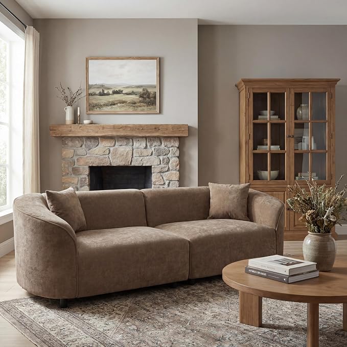 Merax 87" Curved Sofa Comfy Contemporary Upholstered Loveseat with Extra Deep Seats for Living Room Apartment Office, Brown
