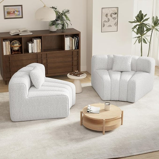 Nebuaegis 2PCS 1/8 Round Curved Sofa, 2 Seater Modular Velvet Couch, Modern Boneless Sectional Couches for Living Room, No Assembly Required, White