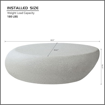 43.3" Faux Stone Oval Coffee Table, Modern Travertine Coffee Table, Small Accent Irregular Concrete Center Table, Contemporary End Side Table for Living Room Office Apartment, No Assembly