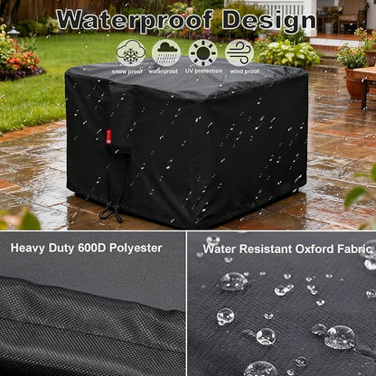 SheeChung Gas Fire Pit Cover Square - Premium Patio Outdoor Cover Heavy Duty Fabric with PVC Coating,100% Waterproof,Fits for 33 inch,34 inch,35 inch,36 inch Fire Pit Table Cover (36”L x 36”W x 24”H)