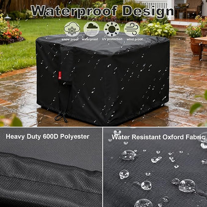 SheeChung Fire Pit Cover Square 38"L x 38"W x 28"H,Heavy Duty 600D Fire Table Cover for Patio Gas Propane Fireplace,Waterproof Outdoor Firepit Table Covers