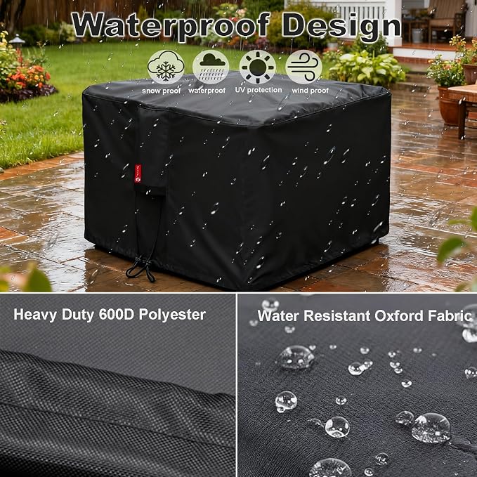 SheeChung Large 44'' Square Fire Pit Cover - Waterproof 600D Heavy Duty Square Patio Fire Pit Table Cover Black (44''L x 44''W x 24''H)-Fits 40",42",43",44"Firepit/Bowl Cover