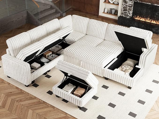 Belffin Modular Sectional Storage Chaise Module for Modular Sectional Sofa Right-Facing Chaise Beige Couch