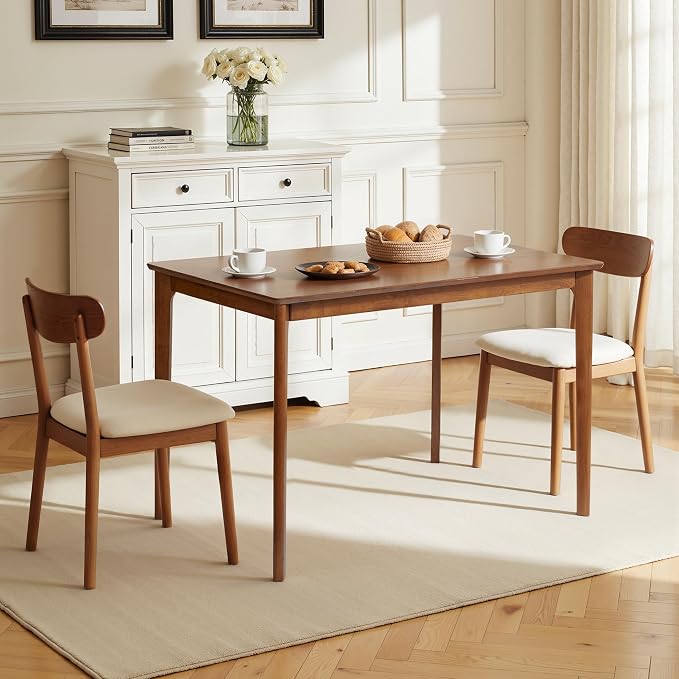 HOMYZOO Small Dining Table for 4-6 People, 43 Inch Rectangular Solid Wood Kitchen Table for Small Space, Easy Assembly, Dining Room Table for Home, Apartment, Office, Walnut