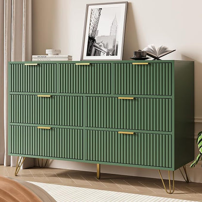 MAISONARIA Green Dresser for Bedroom, 7 Drawer Dresser with Gold Pulls, Wide Chest of Drawers for Bedroom, Entryway, 47.2" L x 15.7" D x 31.4" H