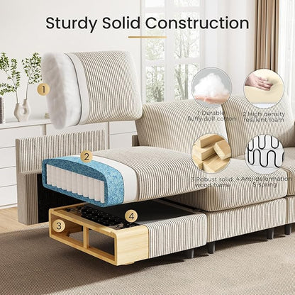 KKL Modular 83'' 6 Seater Sofa Bed - Sectional Sofa with Storage Ottoman, Convertible U/L -Shaped Sleeper Couch for Living Room, Modern Reversible Design, Beige