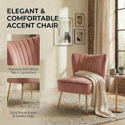 DUOMAY Modern Accent Chair Set of 2 Velvet Slipper Chair with Gold Legs Wingback Side Chair for Living Room Bedroom Entryway Small Corner Chair for Space Saving, Blush Pink