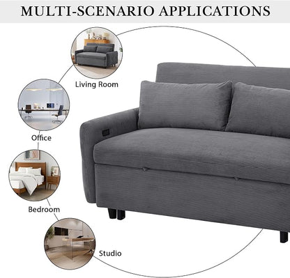 ERYE 57.5-Inch Loveseat Sofa with Pull Out Sleeper Couch Bed, Comfy Corduroy Upholstered Love Seat Sofa Convertible Sleeper Sofabed,Lounge Recliner Chaise Daybed | USB Charging Ports
