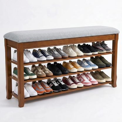 SolidWood Entryway Shoe Storage Bench, Flip-Top Soft-Close Lid, Adjustable Shelves, Cushioned Entryway Shoe Rack Organizer,Hallway, Closet, Foyer 39.4''