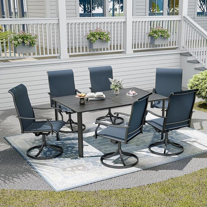 Patio Table and Chairs Set for 6,Combination of 63"x 38"x 28" Outdoor Dining Table and Swivel Chairs,All-Weather Patio Furniture Sets for Backyard Garden Lawn Poolside
