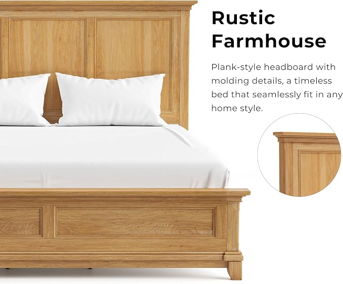 Furniture of America Yardley Farmhouse Solid Wood 3-Piece Bedroom Collection with Panel Bed and Nightstands Set of 2, Box Spring Required for Bedroom, Guess Room, Full, Natural Oak