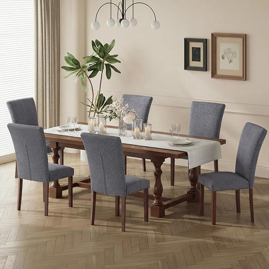 COLAMY Upholstered Parsons Dining Chairs Set of 6, Fabric Dining Room Kitchen Side Chair with Nailhead Trim and Wood Legs - Dark Grey