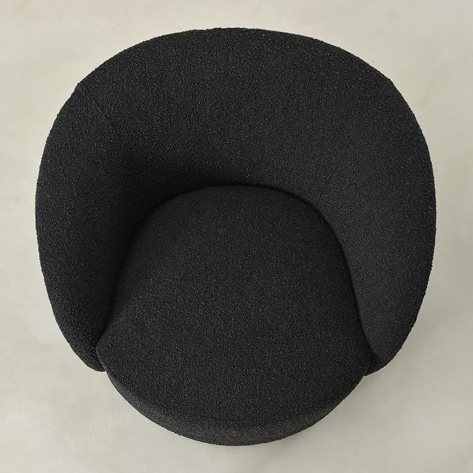 KINWELL 34" Boucle Swivel Barrel Chair with 18" Round Ottoman Set, Fully Assembled Set of Sherpa Accent Chair and Footrest, Modern Comfy Armchair and Footstool for Living Room and Bedroom, Black