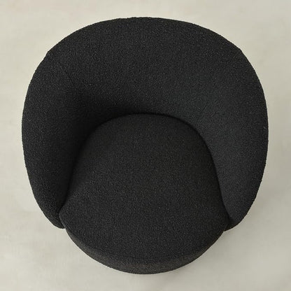 KINWELL 34" Boucle Swivel Barrel Chair with 18" Round Ottoman Set, Fully Assembled Set of Sherpa Accent Chair and Footrest, Modern Comfy Armchair and Footstool for Living Room and Bedroom, Black
