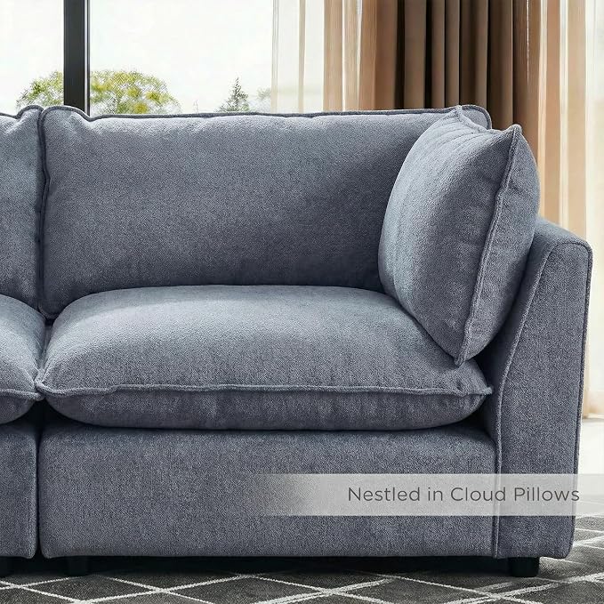 Iroomy Modular Sectional Sofa, Oversized Chenille Cloud Couch, Deep Comfy Seat, 2-Seater Sofas Couches for Living Room, Dusty Blue