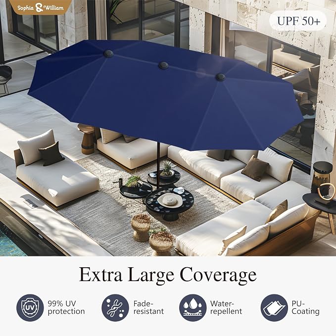 Sophia & William Patio Set with Umbrella 8 Pieces Outdoor Dining Set for 6 with 13ft Umbrella Navy Blue, 6 x Blue Swivel Patio Chairs with 59" Dining Table for Lawn Garden (No Umbrella Base)