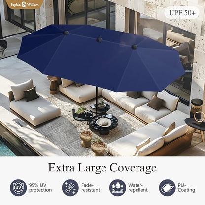 Sophia & William Patio Set with Umbrella 8 Pieces Outdoor Dining Set for 6 with 13ft Navy Blue Outdoor Umbrella, 6 x Swivel Patio Chairs with 59" Dining Table for Lawn Garden (No Umbrella Base)