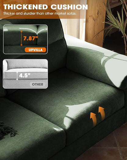 Upvilla 71.25" Modern Sofa Couch for Living Room, Deep Seat Sofas with 8”Cushion, Comfy 2-Seater Chenille Loveseat with Convertible Armrest, Removable Sofa Cover, High Leg(Green)