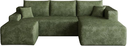 95" Cloud Boneless Sectional Sofa Couch with Chaise Lounge and Ottoman, Modern Corduroy Right Facing Modular Sectional Sofa Compressed Corner Couch with Deep Seat, No Assembly Required