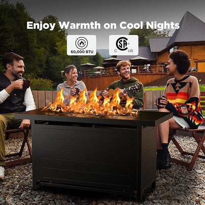 Ciays 43″ Propane Fire Pit with Glass Beads & Lid, 60,000 BTU CSA-Certified Gas Fire Pits with Cup Holders, Hanging Shelf & Nylon Cover, Large Fire Pit Table for Patio/Porch/Deck, Black