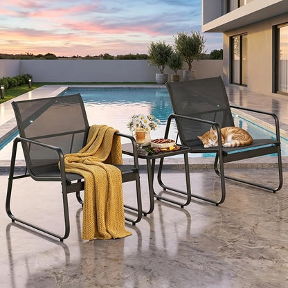 Gizoon Patio Chairs Set of 2, Patio Bistro Set 3PCS, Outdoor Patio Furniture Set with Rust-Resistant Metal Frame, 330LBS Capacity，for Balcony/Lawn/Patio/Pool, RCS Certified Recycled Material, Black