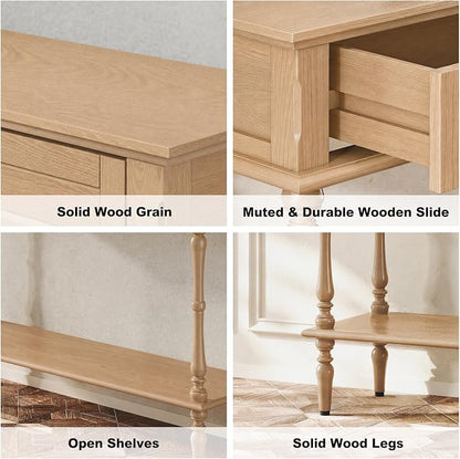 ARTPOWER Console Table for Entryway with 2 Drawers-Minimal Assembly,Retro Entryway Table with Storage Cabinets and Open Shelf,Narrow Long Couch Table Behind Sofa Set for Living Room,Foyer,Natural