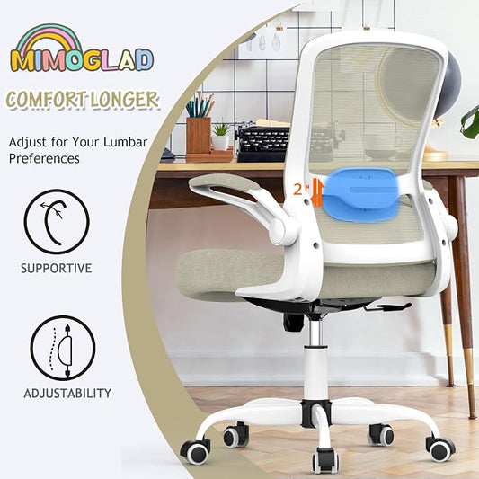 Mimoglad Home Office Chair - Ergonomic High Back Desk Chair with Adjustable Lumbar Support and Thickened Seat Cushion - Breathable Mesh Computer Chair