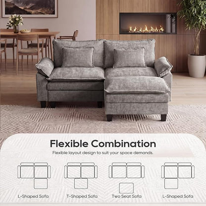 URRED Oversized Modular Sectional Sofa, 87" L Shaped Modern Comfy Cloud Couch with Movable Ottoman & Pillows, Deep Seat Couches for Living Room, Bedroom or Apartment (Chenille Gray, 87" L Shaped)