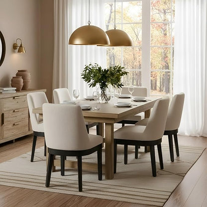 RIVOVA Upholstered Dining Chairs Set of 6, Modern Wooden Dining Room Chair Linen Fabric Kitchen Chairs Farmhouse Dinner Chair with Black Hardwood Frame, Beige