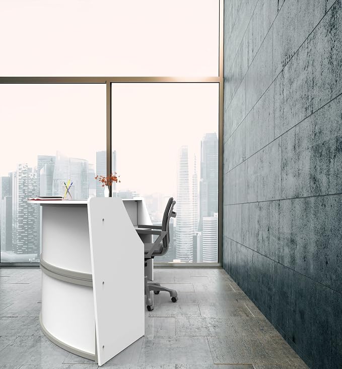 Linea Italia Curved Modern Office Desk Easy to Assembly 2 Panel Reception Counter for Lobby, Salon, 124" x 49", White