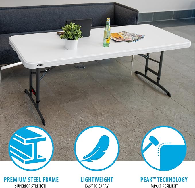 Lifetime 6-Foot Adjustable Height Nesting Table, Commercial, White Granite