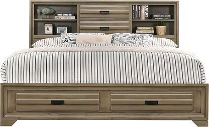 Roundhill Furniture Loiret Light Gray Finish 3-Piece Wood Bedroom Set with Queen Size Storage Bed with Two Nightstands