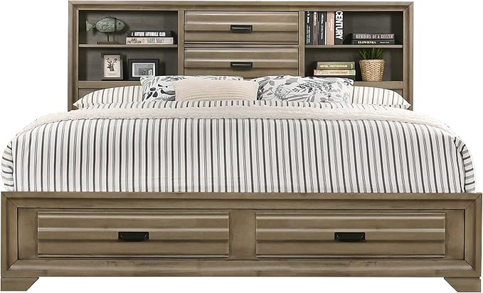 Roundhill Furniture Loiret Light Gray Finish 3-Piece Wood Bedroom Set with King Size Storage Bed with Two Nightstands