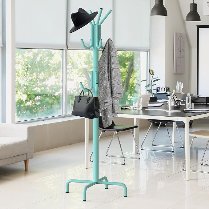 Simple Houseware Standing Coat and Hat Hanger Organizer Rack, 12 Hooks, Turquoise