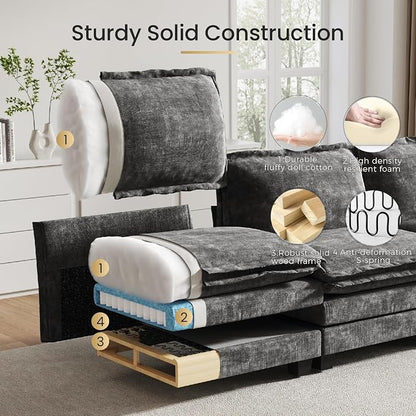 KKL Modular Sectional Sofa, Large V Shape 7 Seater Modern Sectional Couch with Ottoman, Couches for Living Room, Cloud Couches Chenille for Apartment, Home, Grey