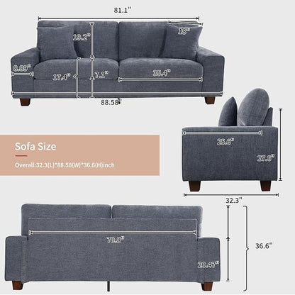 DOPEDIO Modern Loveseat Sofa for Living Room,Chenille Recliner, Removable Cover, Pocket Spring Cushions, Solid Wood Frame, Easy Assembly for Small Spaces (88.58inch，Blue)