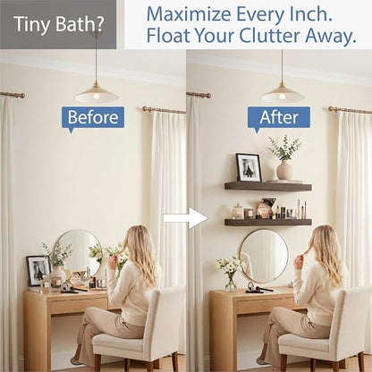 Floating Shelves for Wall, Bathroom Shelves Over Toilet, Wall Shelves & Book Shelf for Room, Hanging Shelf, Modern Wooden Mounted Floating Shelves, 24x7x1.5 in (Smoke Gray, Set of 2)
