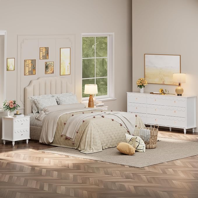 Anbuy Bedroom Sets 3 PCS Scalloped White